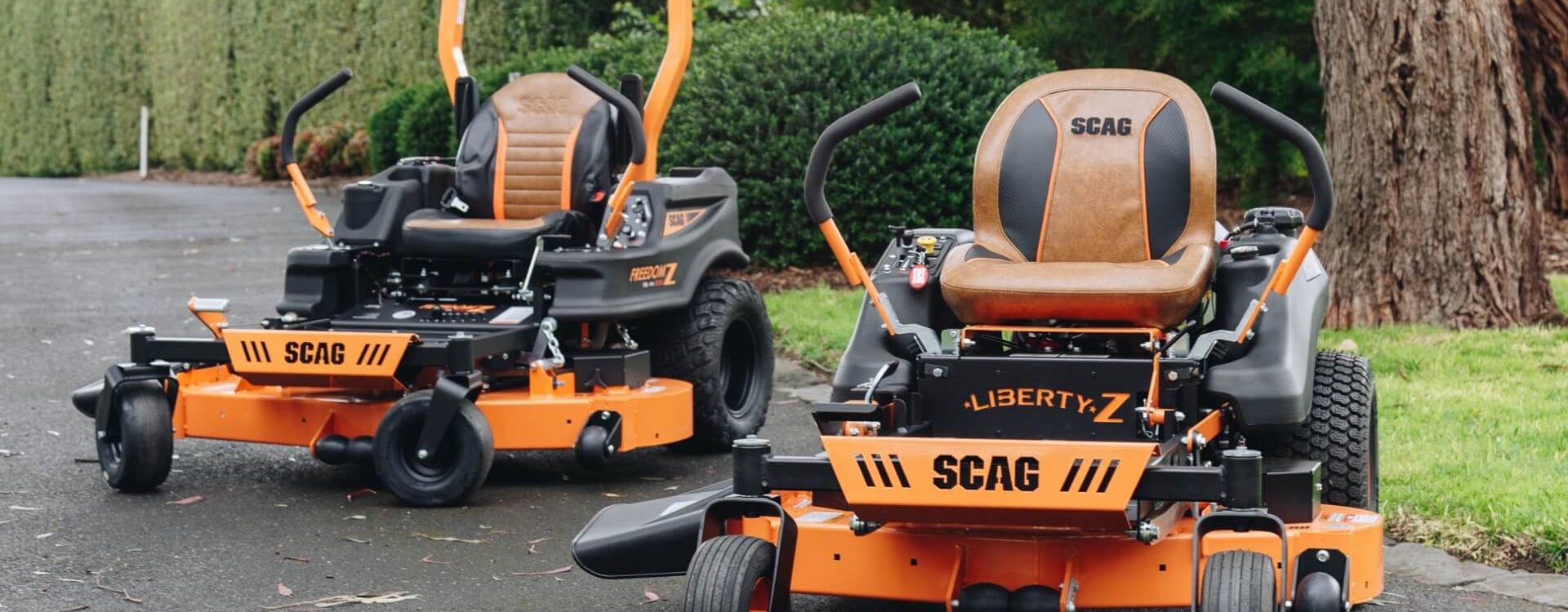 A Scag zero-turn riding mower, the kind these parts fit